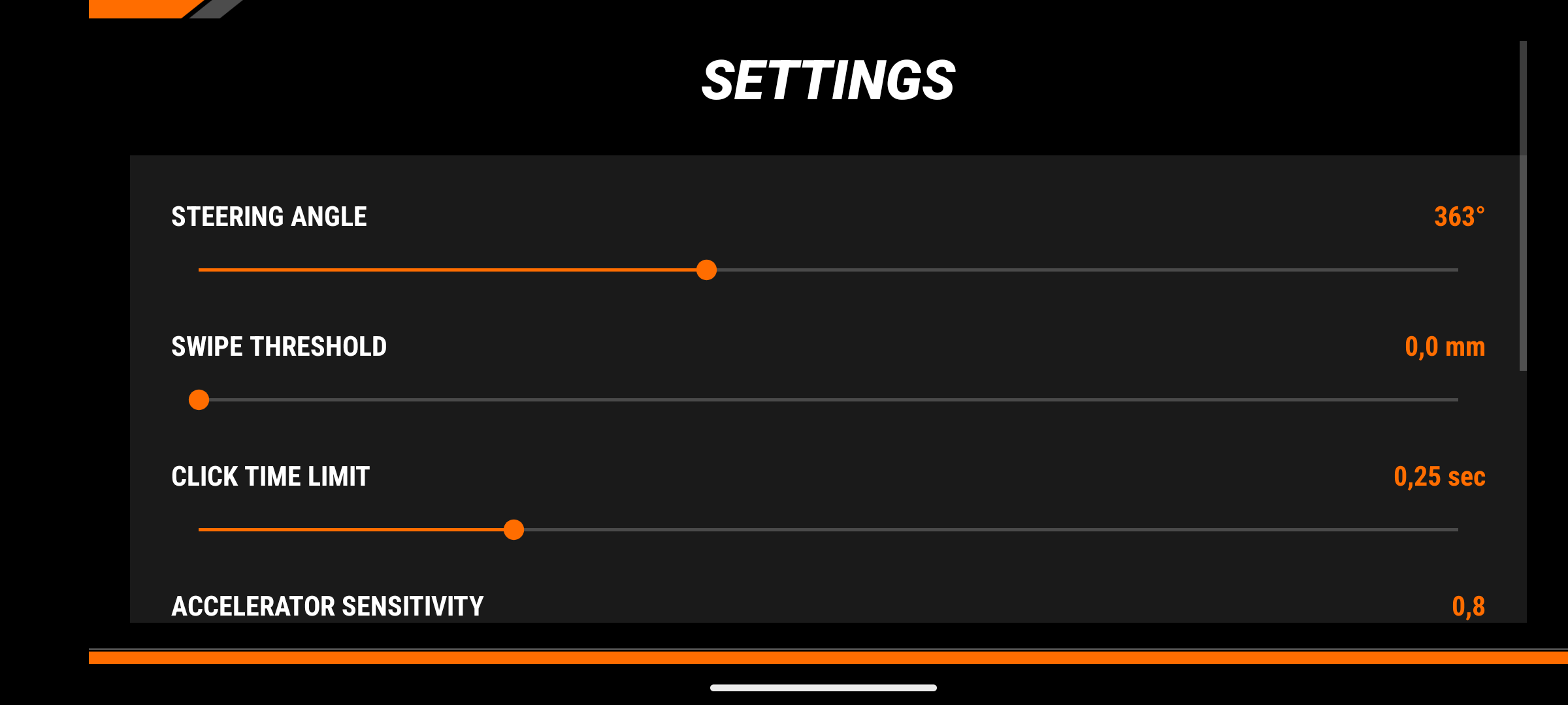 Pantalla de ajustes de MobilWheel
